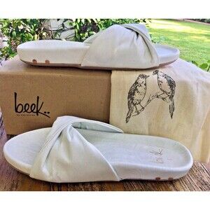 BEEK Vireo White Leather Slide Sandals Size 6 With Box And Bag